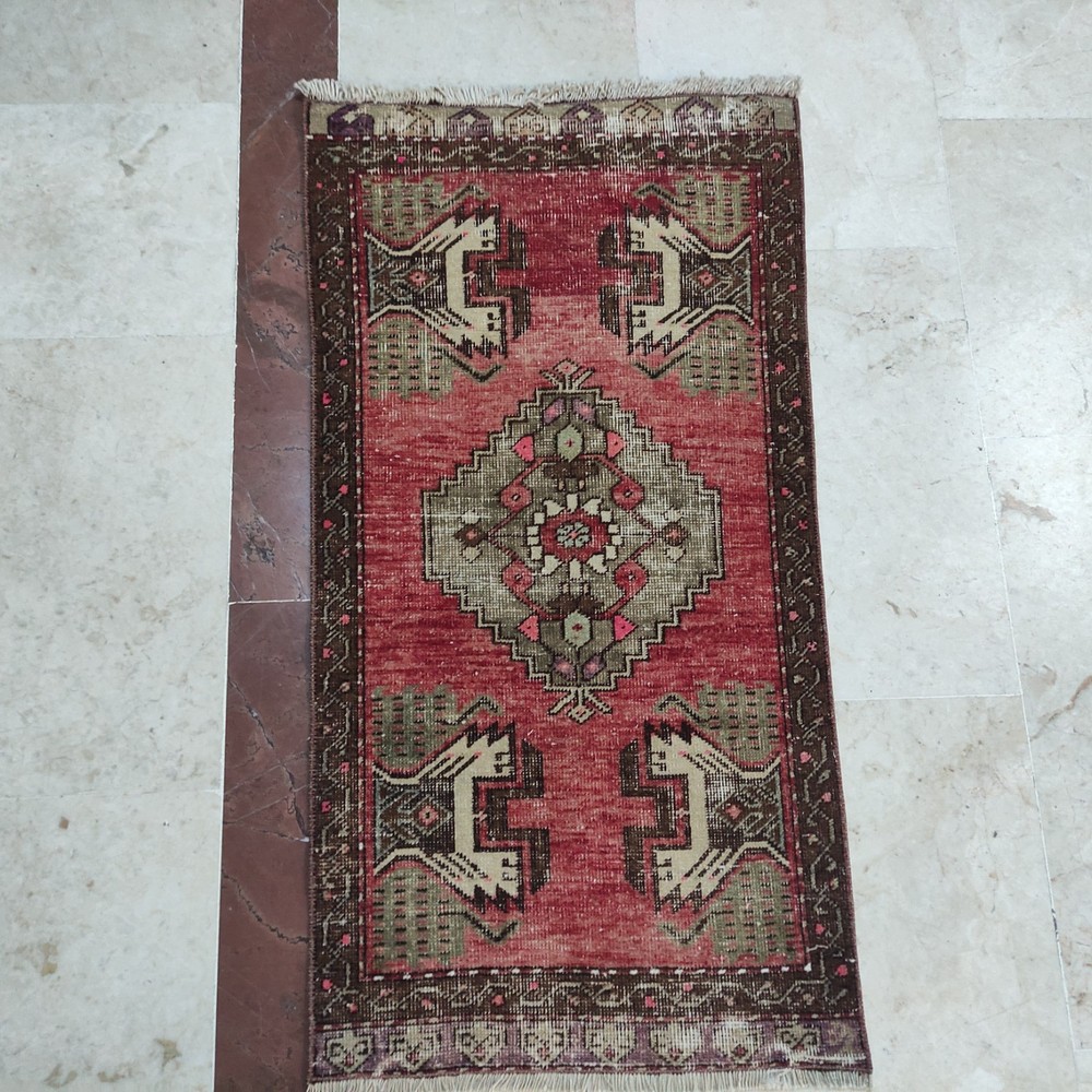 2x3 Turkish Vintage Small Rug Handmade 49 x 91 cm Bath Mat 1.61 x 2.99 ft