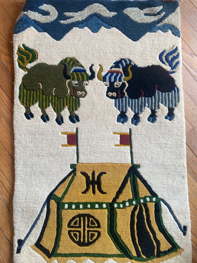 Tibetan Yak Meditation Wall Rug 100% Wool Hand Woven Large 39" x 24" Nepal