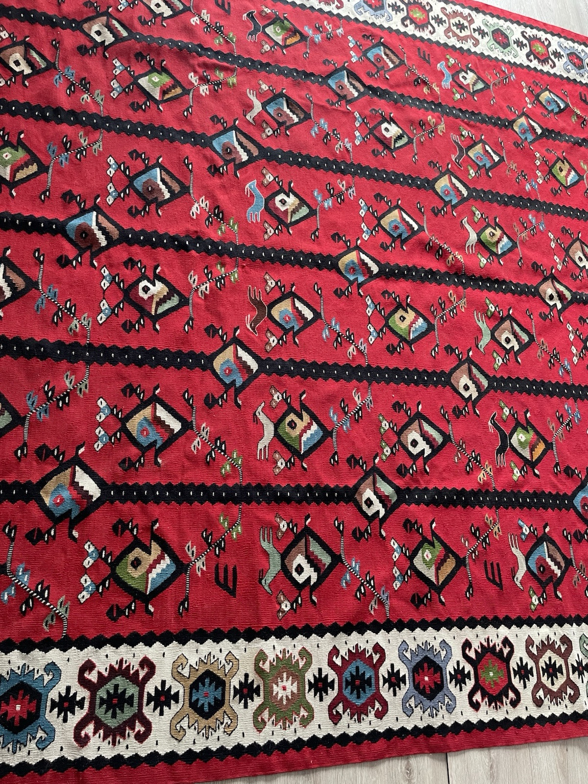 Vintage Traditional Hand Made Sarkoy, West Balkan Wool Multicolor Kilim 156x92cm gallery
