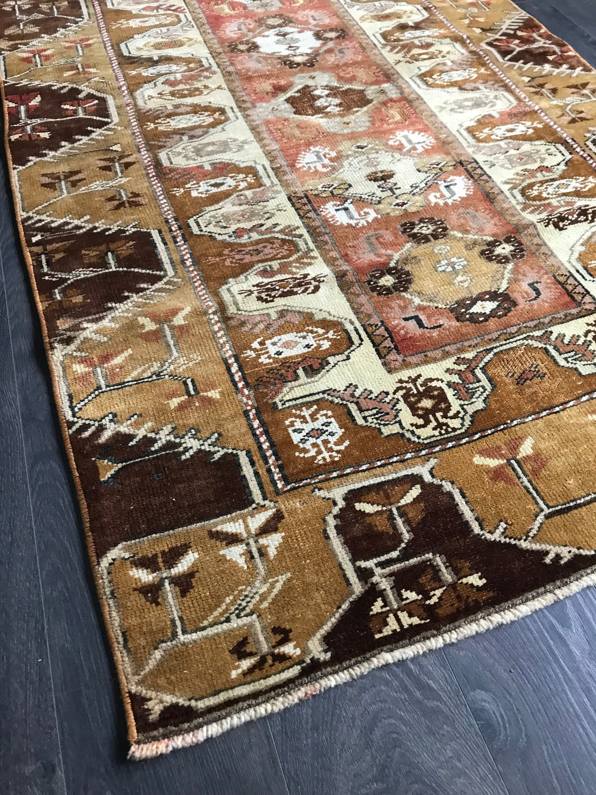 3.3x6 Medium Vintage Brown Turkish Oushak Wool Rug gallery