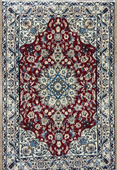 Vintage Nain Hand Knotted Wool Oriental Rug 4×6 Red Ivory Floral Area Rug Decor