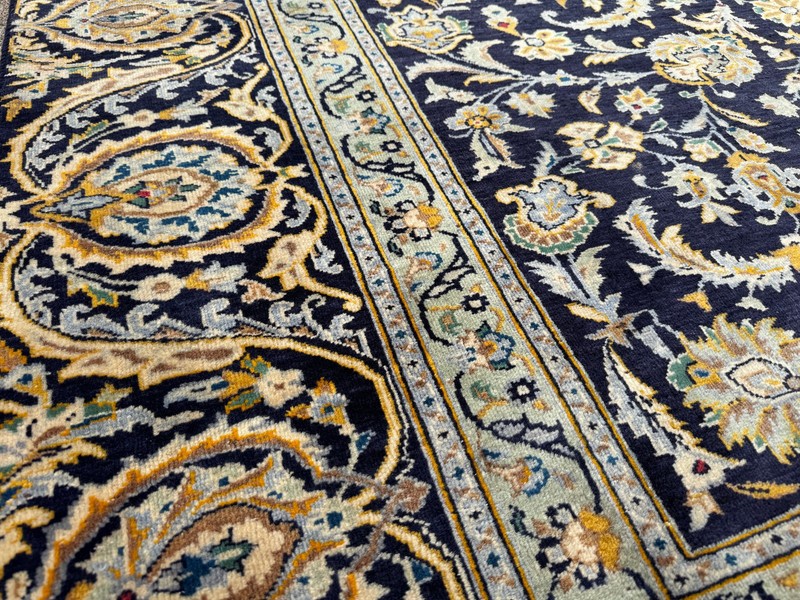 BLUE ORIENTAL RUG 9x11 HAND-KNOTTED ANTIQUE vintage handmade navy blue gold 9x12 gallery