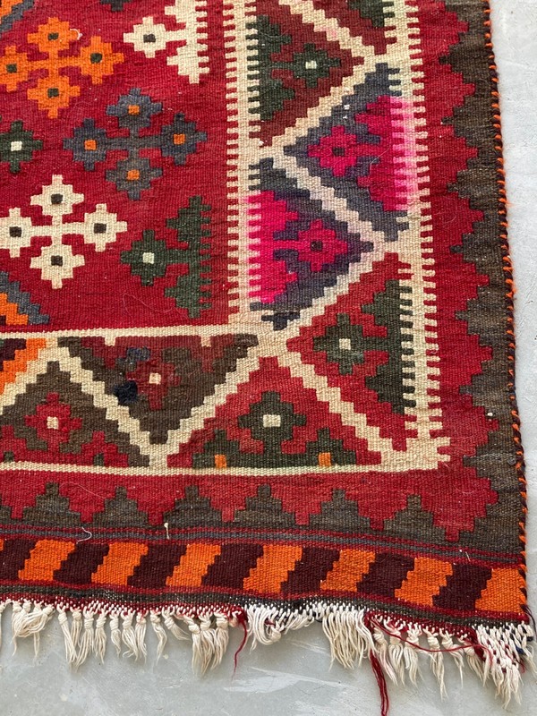 Vintage Traditional Handmade Chevron Qashqai Wool Kilim Floor Rug 284x140 cm gallery