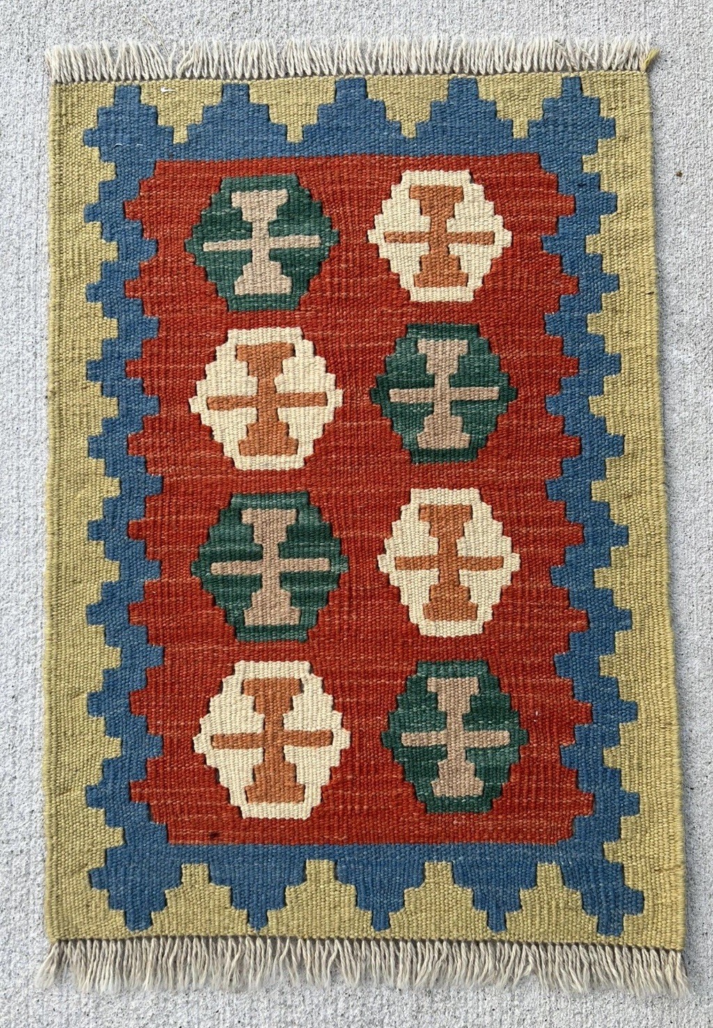 Traditional vintage hand woven oriental carpet 2x1.4 ft wool kilim area rug gallery
