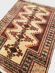 4′ x 3′ ANTIQUE HAND WOVEN CAUCASIAN TURKMEN VINTAGE WOOL MUTED VG DYE