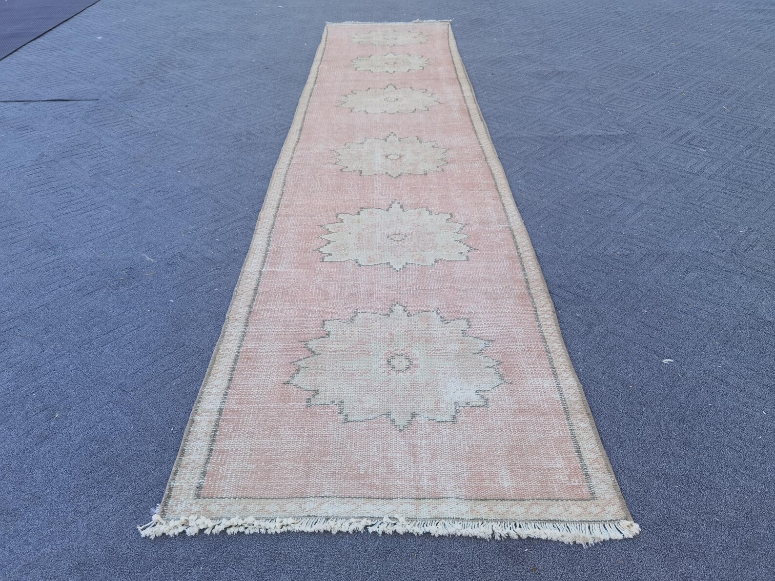 Vintage Turkish Oushak Runner 2x10 ft Hand Knotted Wool Red Cream Charcoal Boho gallery