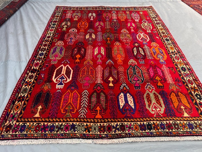 4'10 x 6'7 ft Vintage Afghan Handknotted Tribal Wool Red Geometric Area Rug gallery