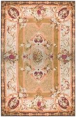 Antique French Aubusson Carpet 15’6″×22′ Olive Floral, Napoleon III, Circa 1870