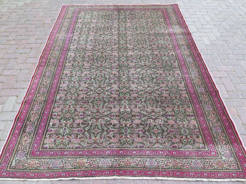 Vintage Turkish Carpet, Pink Green Rugs, Handmade Floor Wool Floral Rug 79"x112" gallery