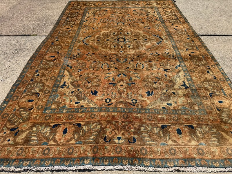 6x9 VINTAGE RUG fine handwoven oriental rust persimmon brown blue old muted 6x10 gallery