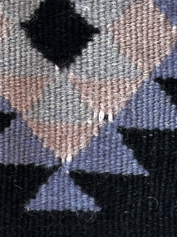 Vintage Wool Dhurrie Rug Handwoven Geometric Patterns Purple On Black “AS IS” gallery