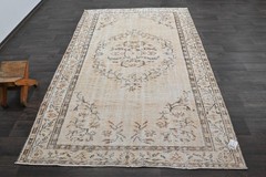Oushak Turkish Vintage Rug 6×9 Kilim Rug Anatolian Handmade Boho Decor BEIGE