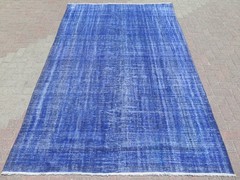 Royal Blue Overdyed Turkish Vintage Carpet, Distressed Handwoven Kelim 72″x116″