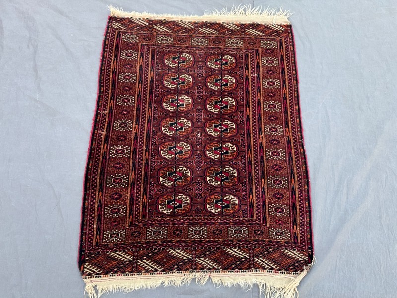 Antique Tekke Ersari Rug, Hand-Knotted, Rare Red and Ivory Geometric Accent Rug gallery