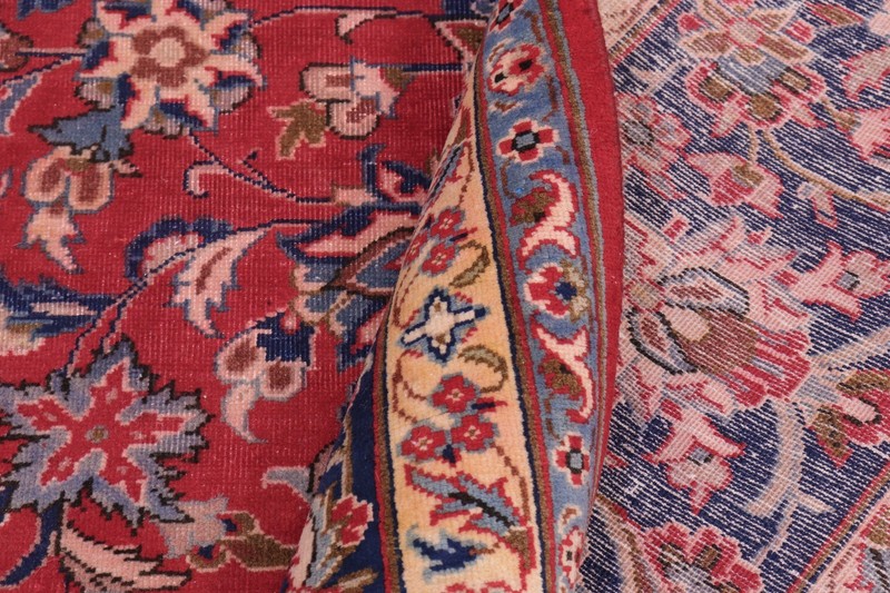 Elegant Hand-Knotted Wool Area Rug - Ruby Red & Navy Medallion (9'8" x 13'2") gallery