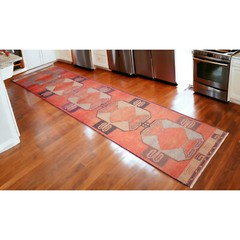 Hand Knotted Turkish Rug Oushak Runner Rug Hallway Rug Kitchen Decor 3′ x 12′