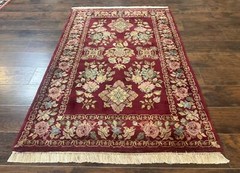Indo Per’sian Ker’man Rug 4×6, Burgundy, Floral