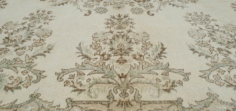 Antique 1930-1939s Wool Pile Muted Dye Distressed Oushak Area Rug 7'4" x 11'8" gallery
