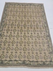 Antique Oriental Hand-Knotted Wool Area Rug Beige/Green/Black 3’3″ x 4’6″