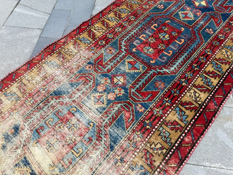 Vintage Turkish Runner Rug 3.3x10.1 ft Distressed Tribal Hallway Carpet Wool Rug gallery