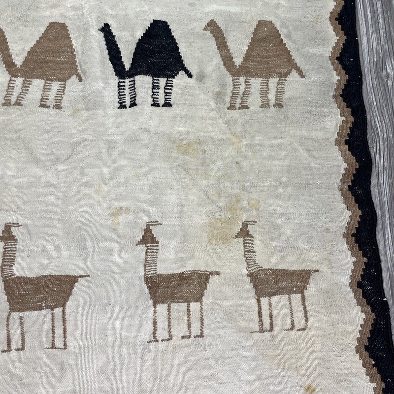 Vtg Handmade Tribal Qashqai Kilim Wool Woven Rug with Fringe Flaws 3x5 gallery
