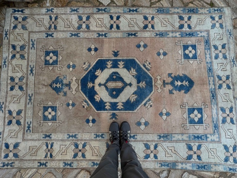 Hand-Knotted Blue Wool Vintage Carpet 6x8 Traditional Anatolia Large Rug Bedroom gallery