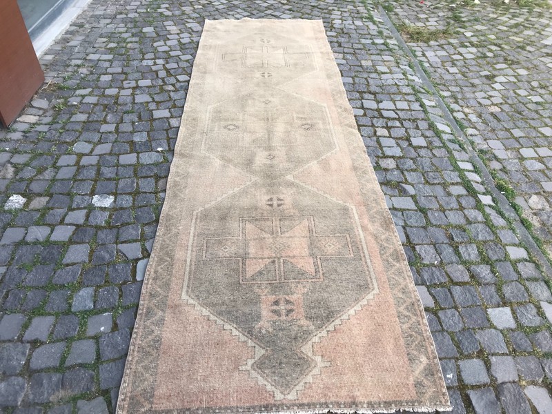Turkish Vintage Rug Handmade Wool Rug Bohemian Runner Rug Home Rug 3,7 x 12, ft gallery
