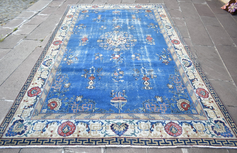 Vintage Chinese Design Rug 79''x128'' Hand-knotted Blue Rug Home Decor Wool Rug gallery