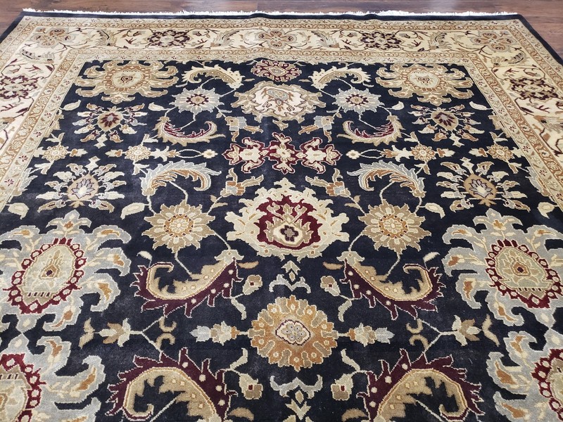 Indian Sultanabad Mahal Area Rug 8x12 Wool Handmade Black Oriental Carpet gallery