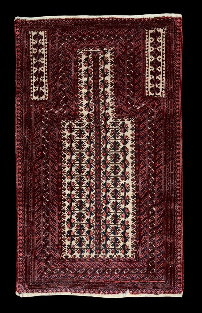 Traditional Vintage Hand-Knotted Carpet 3x5 Burgundy Brown Tan Wool Prayer Rug