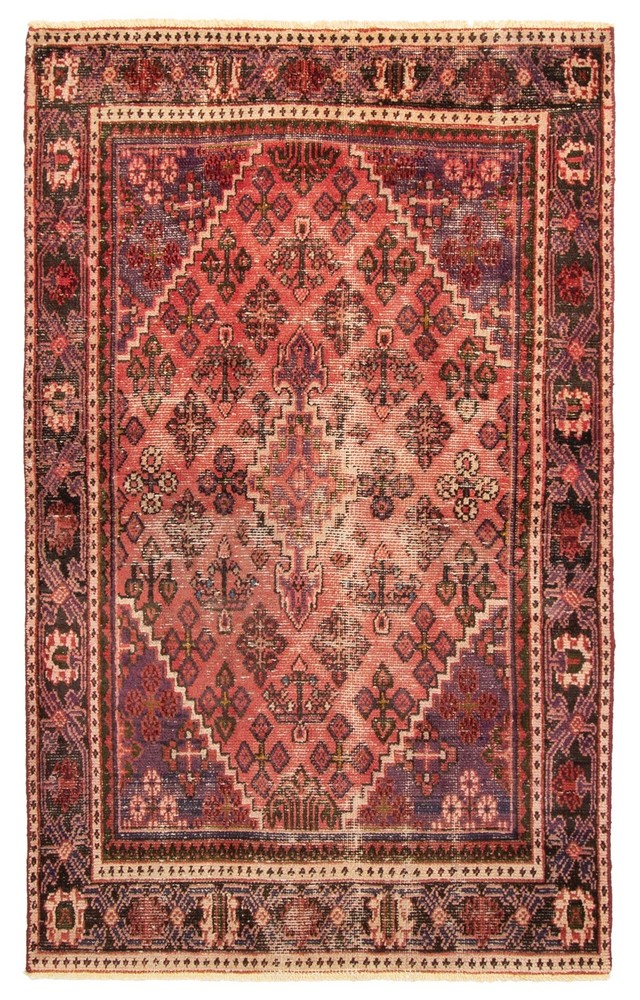 Vintage Hand-Knotted Carpet 3'9" x 6'3" Traditional Oriental Wool Area Rug