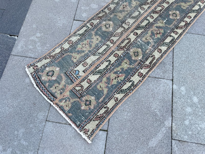 Vintage Turkish Runner Rug 1.7x11.6 ft Neutral Oushak Hallway Rug gallery
