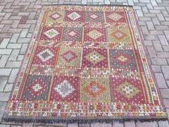 Vintage Turkish Kilim Wool Rug, Boho Rug, Handmade Floor Carpet, Large 60″x73″