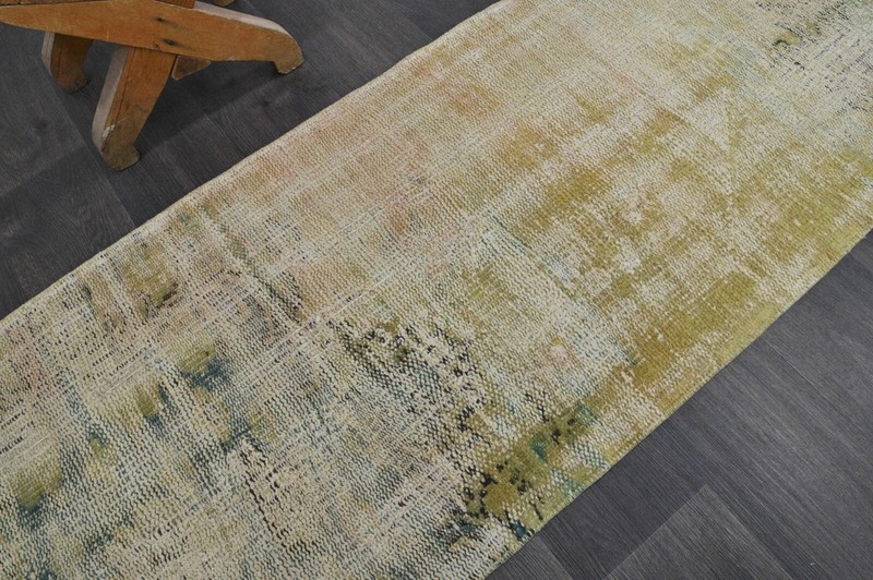 Vintage Turkish Runner Rug 2x5ft Wool Anatolian Handmade Hallway Oushak BEIGE gallery