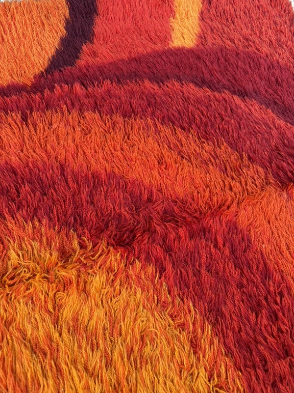 Ege Rya Deluxe 9’ x 6’ Mid Century Danish Red & Orange Wool Shag Rug MCM Vintage gallery
