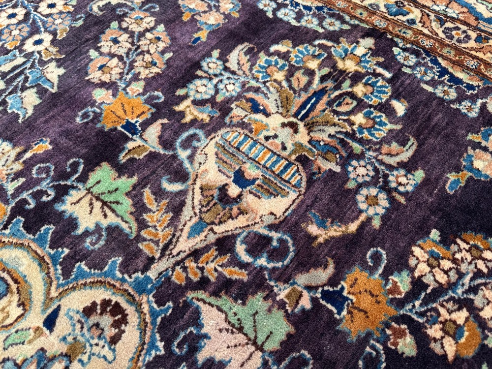 BLUE VINTAGE RUG SIGNED 10x13 antique hand-knotted handmade green navy big 10x14