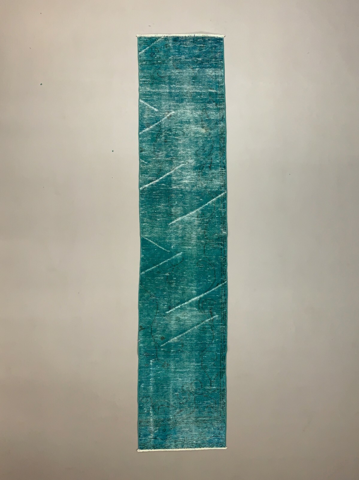 Distressed Turkish Narrow Runner 255x55 cm wool Vintage rug, Overdyed Blue gallery