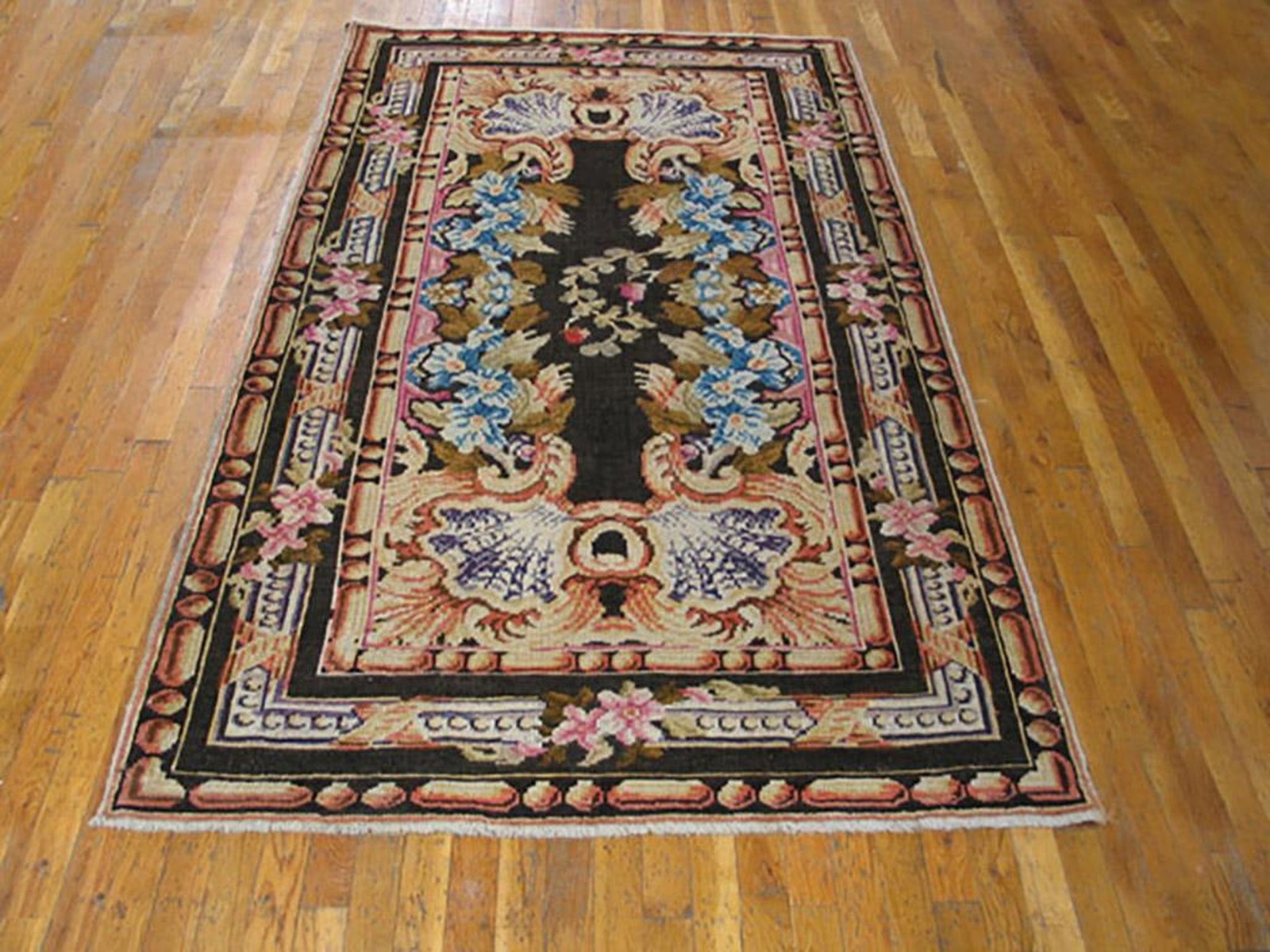 4x7 Antique Axminster Black Wool Area Rug 1750 gallery