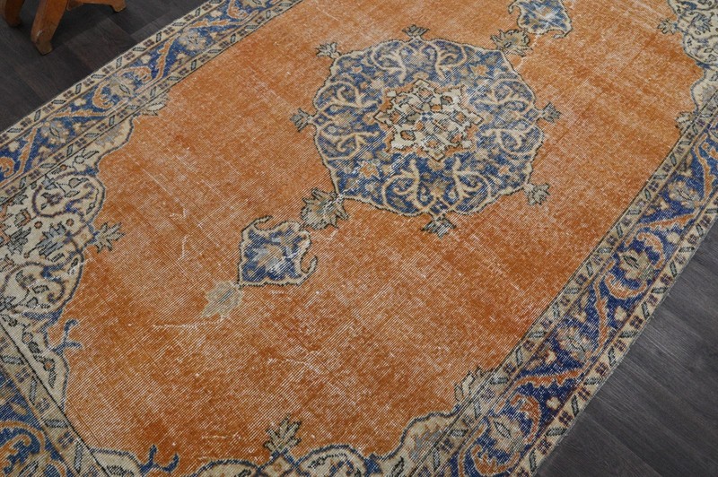 Oushak Turkish Vintage Rug 5x9 Kilim Rug Anatolian Handmade Boho Decor ORANGE gallery