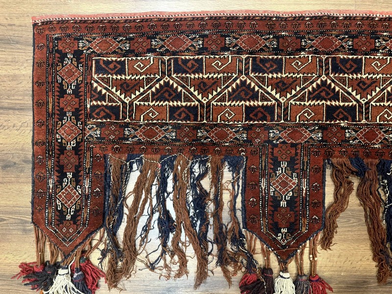 Antique Afghan Beshir Tent Header Textile Rug Tribal Collectible Wool Rust Red gallery