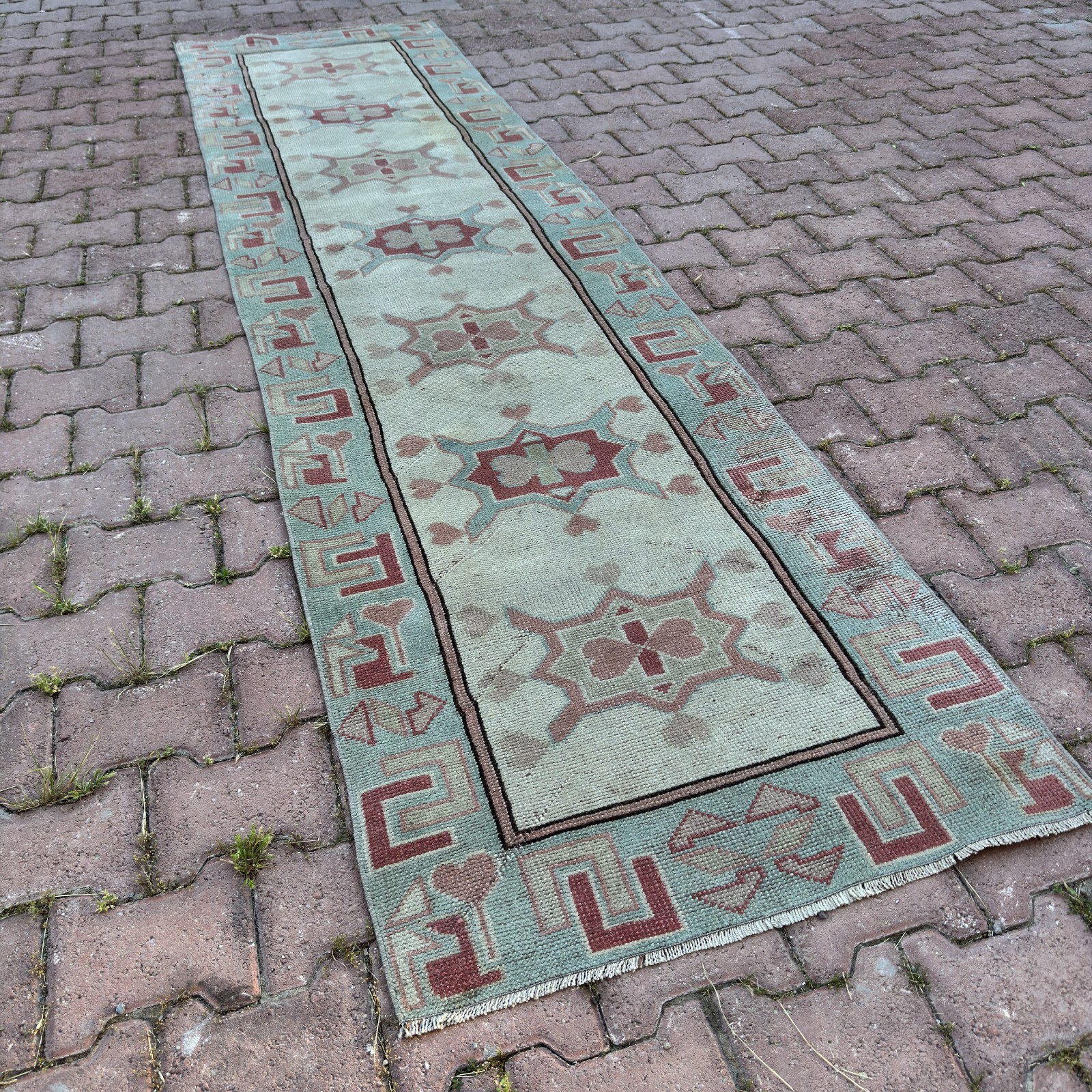 Vintage Turkish Oushak Rug Handmade Wool Anatolian 2x10 Boho Decor- Tariff Free gallery