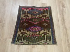 Vintage Turkish Small Wool Rug, Bohemian Oushak Doormat, 2.1 x 2.3 ft