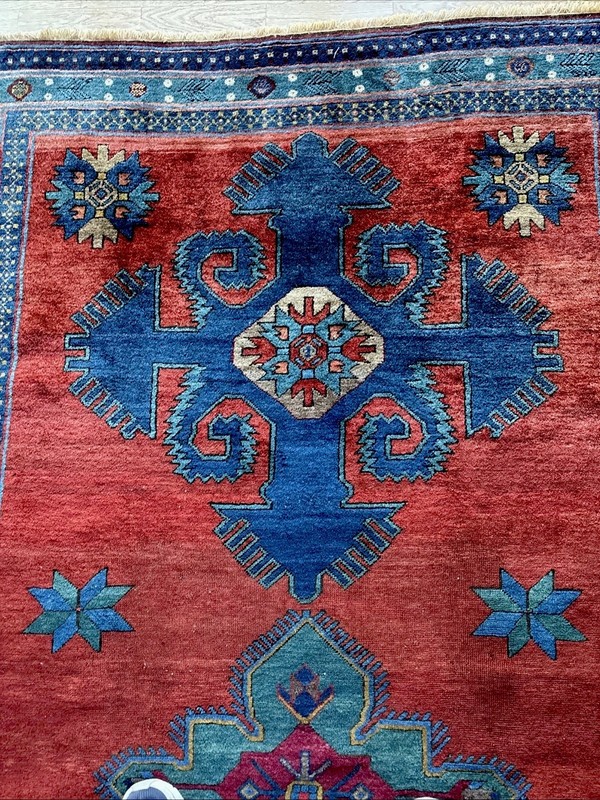 5 X 9 Antique Armenian Karabakh Rug C. 1900 May. Dyed Red Azure Blue Turquoise gallery