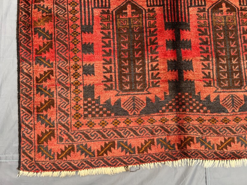 3'6x6'3 ft Vintage Afghan Baluchi Hand-Knotted Rug, Red & Black Geometric Rug gallery
