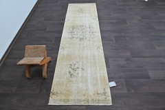 Vintage Turkish Runner Rug 2x8ft Wool Anatolian Handmade Hallway Oushak BEIGE
