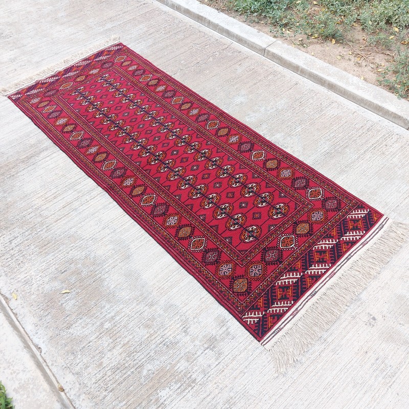2'9 x 6'9 Oriental Handmade Turkmen Tekke 100% Wool Red Carpet, 84x207cm Rug gallery