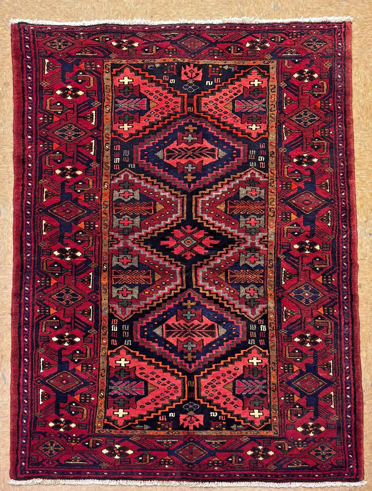 Vintage Zanjan Tribal Oriental Wool Area Rug 4x7 Hand Knotted Geometric Red Blue gallery