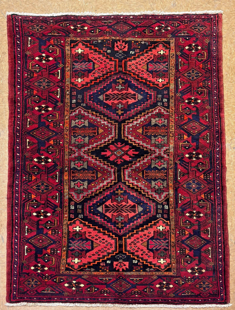 Vintage Zanjan Tribal Oriental Wool Area Rug 4x7 Hand Knotted Geometric Red Blue
