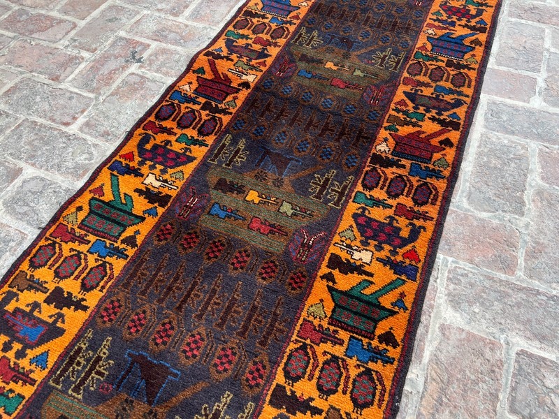 Handmade Afghan War Runner Rug Baluchi 3x9 ft – Wool Tribal Hallway Carpet gallery