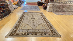 Antique 1939’s Muted Colors Bohemian Oushak Nagorno-Karabahk Area Rug 4’7’8’7”